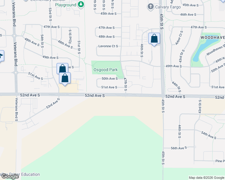 map of restaurants, bars, coffee shops, grocery stores, and more near 4788 51st Avenue South in Fargo