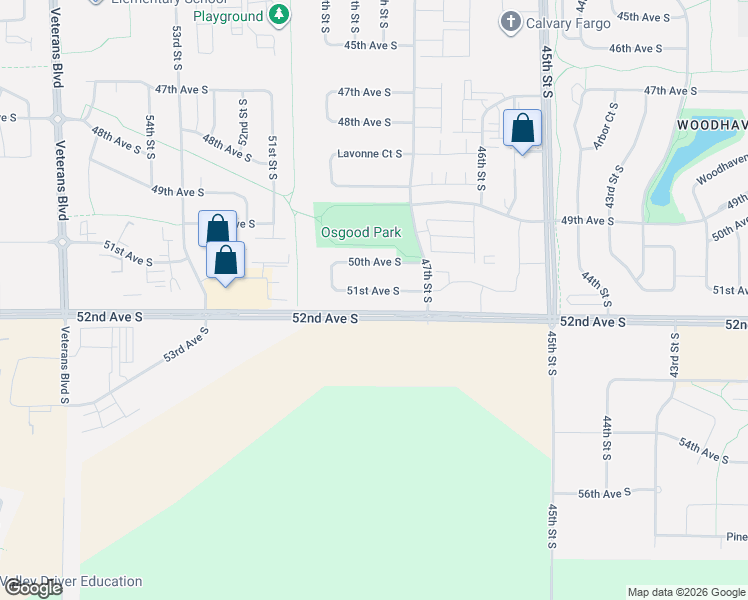 map of restaurants, bars, coffee shops, grocery stores, and more near 4788 51st Avenue South in Fargo