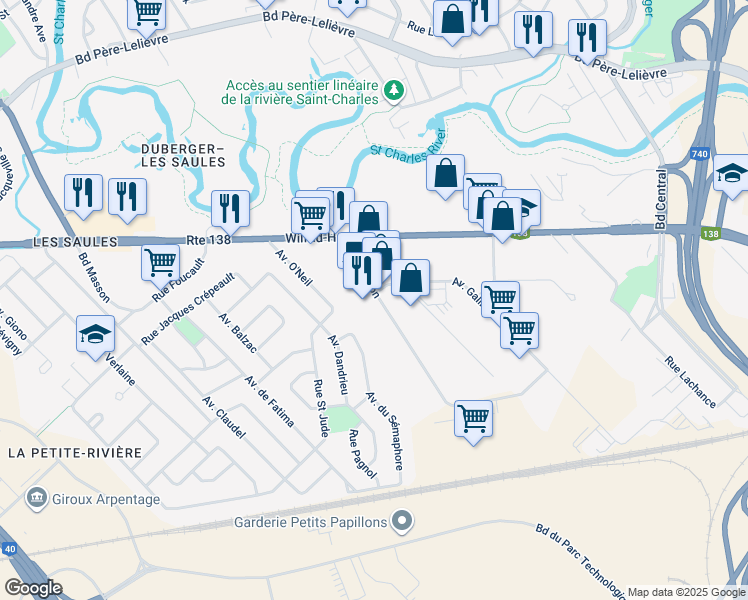 map of restaurants, bars, coffee shops, grocery stores, and more near 925 Avenue Newton in Québec