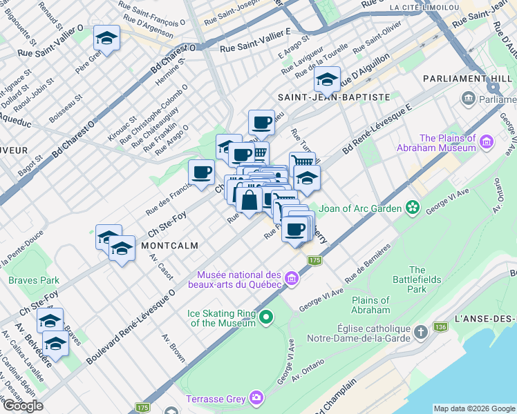 map of restaurants, bars, coffee shops, grocery stores, and more near 970 Avenue Cartier in Québec