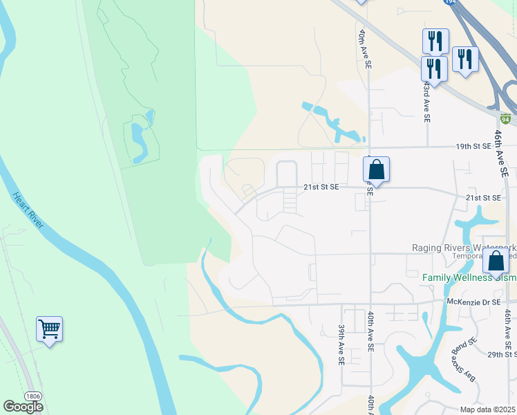 map of restaurants, bars, coffee shops, grocery stores, and more near 3501 21st Street Southeast in Mandan