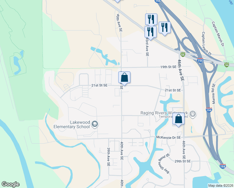 map of restaurants, bars, coffee shops, grocery stores, and more near 2401 40th Avenue Southeast in Mandan