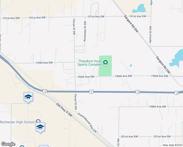 map of restaurants, bars, coffee shops, grocery stores, and more near 7140 196th Avenue Southwest in Rochester