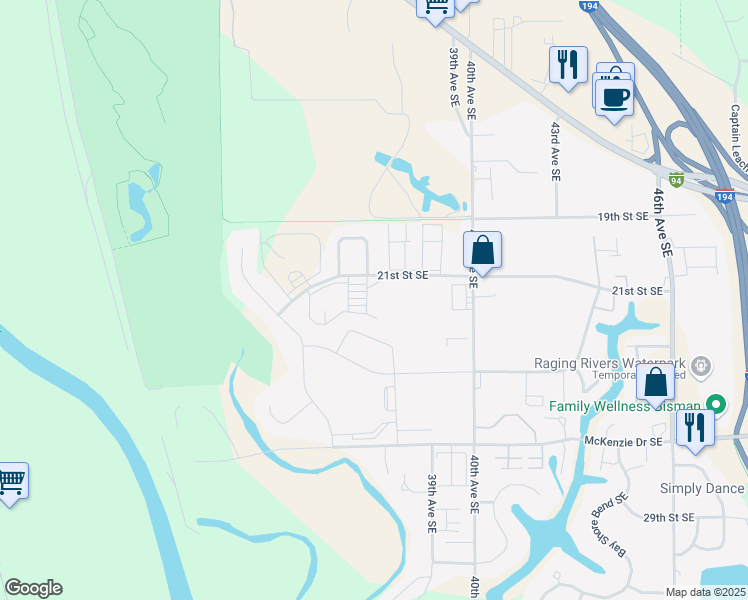map of restaurants, bars, coffee shops, grocery stores, and more near 3601 21st Street Southeast in Mandan