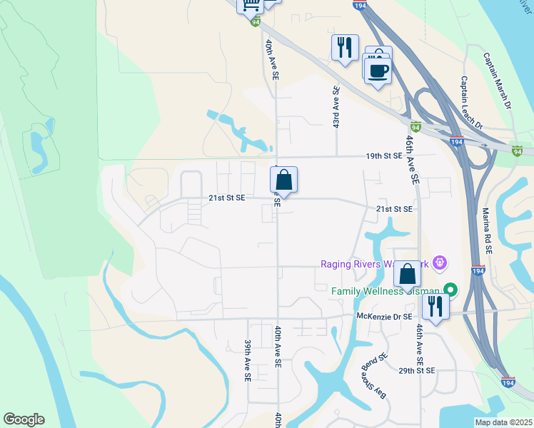 map of restaurants, bars, coffee shops, grocery stores, and more near 2201 40th Avenue Southeast in Mandan