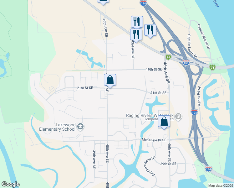 map of restaurants, bars, coffee shops, grocery stores, and more near 4201 21st Street Southeast in Mandan