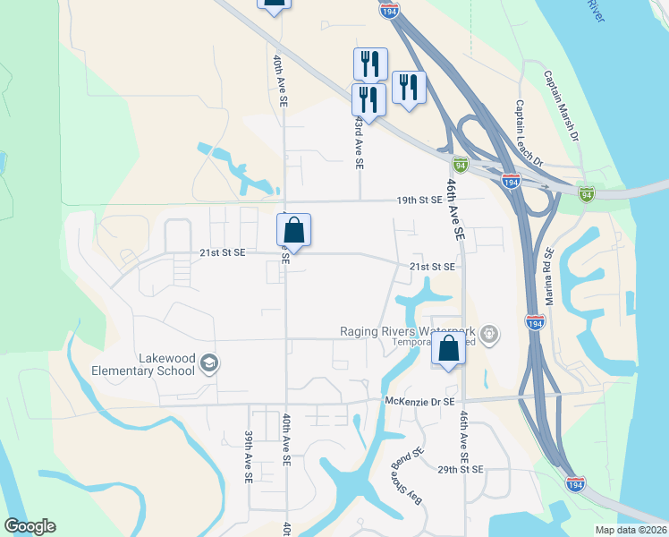 map of restaurants, bars, coffee shops, grocery stores, and more near 4301 21st Street Southeast in Mandan