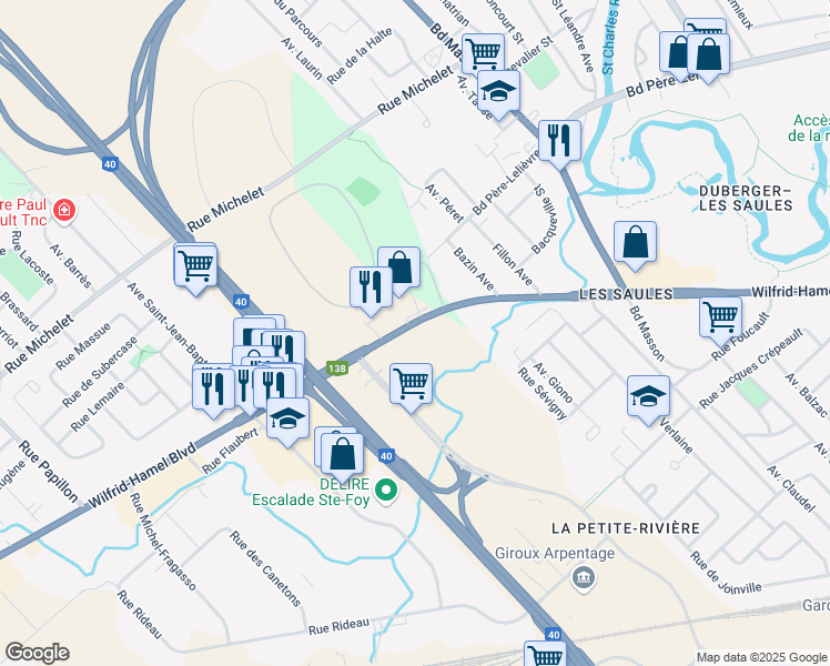 map of restaurants, bars, coffee shops, grocery stores, and more near 4655 Boulevard Wilfrid-Hamel in Québec