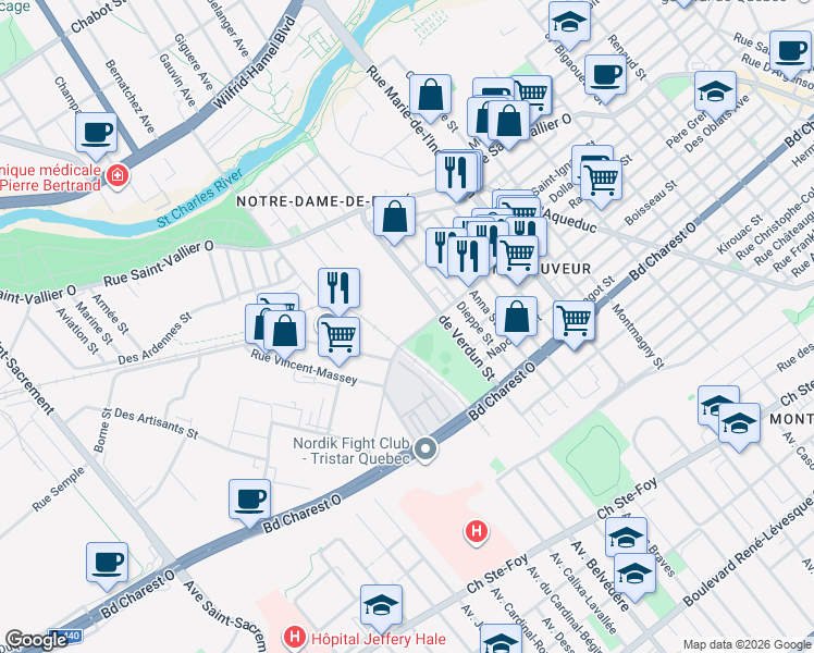 map of restaurants, bars, coffee shops, grocery stores, and more near 960 Rue Raoul-Jobin in Québec