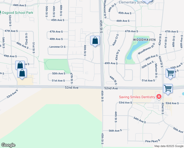 map of restaurants, bars, coffee shops, grocery stores, and more near 4550 49th Avenue South in Fargo
