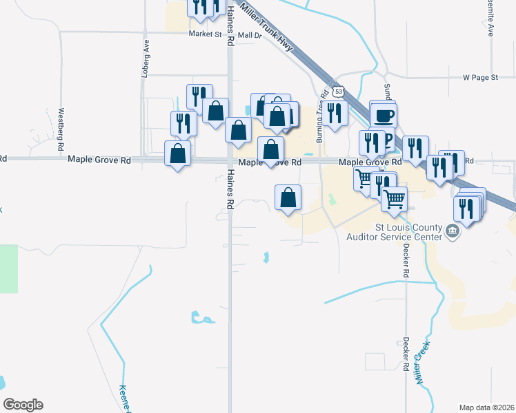 map of restaurants, bars, coffee shops, grocery stores, and more near 4082 Haines Road in Duluth