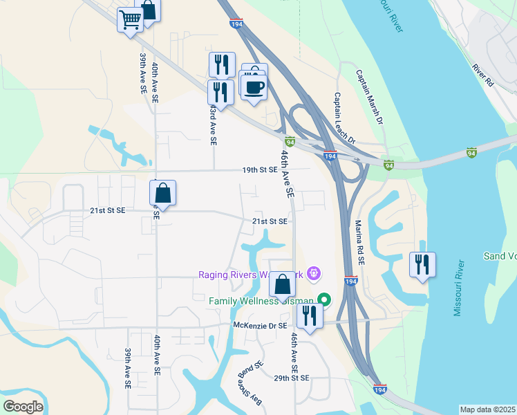 map of restaurants, bars, coffee shops, grocery stores, and more near 4440 Sundancer Loop in Mandan