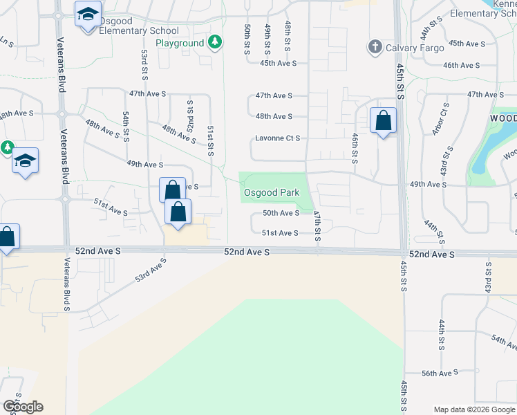 map of restaurants, bars, coffee shops, grocery stores, and more near 4886 50th Avenue South in Fargo