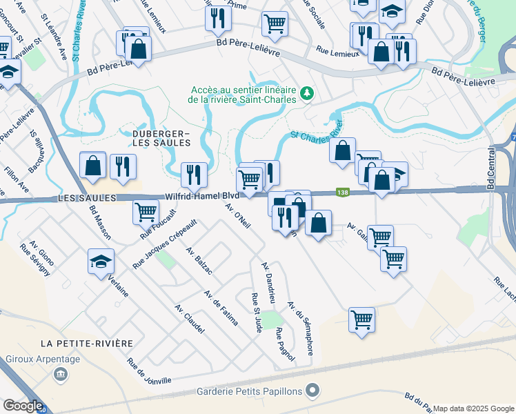 map of restaurants, bars, coffee shops, grocery stores, and more near 3075 Boulevard Wilfrid-Hamel in Ville de Québec