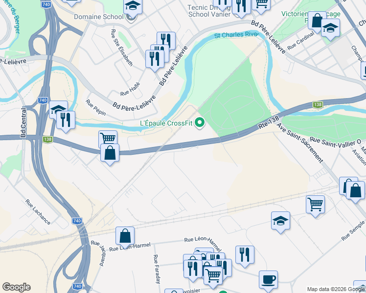 map of restaurants, bars, coffee shops, grocery stores, and more near 1795 Boulevard Wilfrid-Hamel in Québec