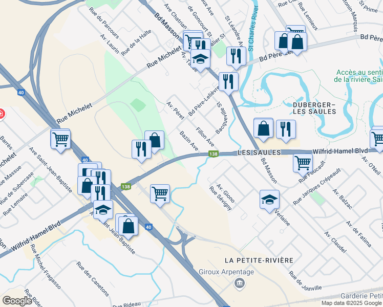 map of restaurants, bars, coffee shops, grocery stores, and more near 4464 Boulevard Wilfrid-Hamel in Québec