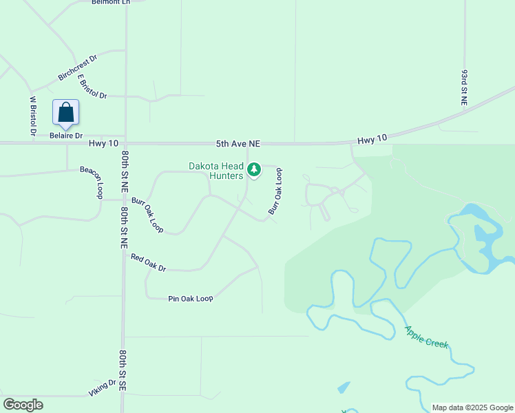 map of restaurants, bars, coffee shops, grocery stores, and more near Burr Oak Loop in Bismarck