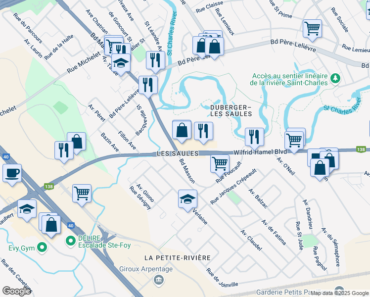 map of restaurants, bars, coffee shops, grocery stores, and more near 3930 Boulevard Wilfrid-Hamel in Quebec