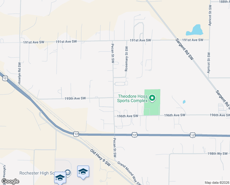 map of restaurants, bars, coffee shops, grocery stores, and more near 19420 Pecan Street Southwest in Rochester