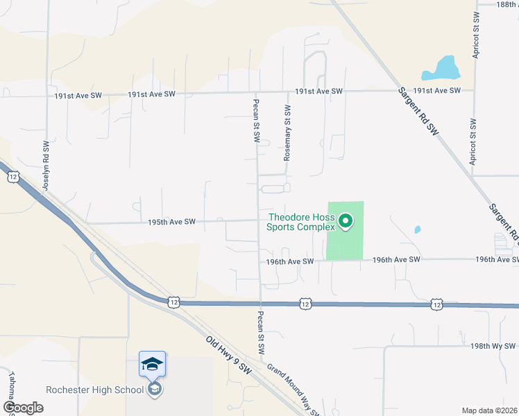 map of restaurants, bars, coffee shops, grocery stores, and more near 19420 Pecan Street Southwest in Rochester