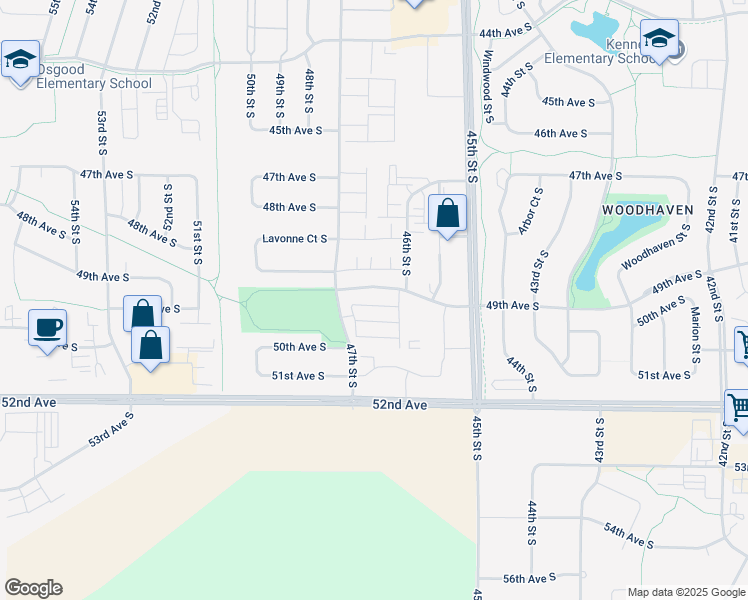 map of restaurants, bars, coffee shops, grocery stores, and more near 4685 49th Avenue South in Fargo