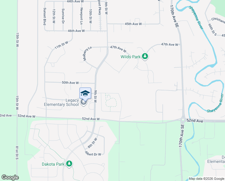 map of restaurants, bars, coffee shops, grocery stores, and more near 5190 9th Street West in West Fargo