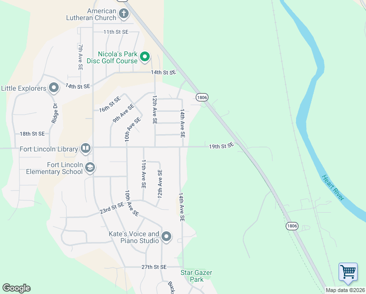 map of restaurants, bars, coffee shops, grocery stores, and more near 1532 19th Street Southeast in Mandan