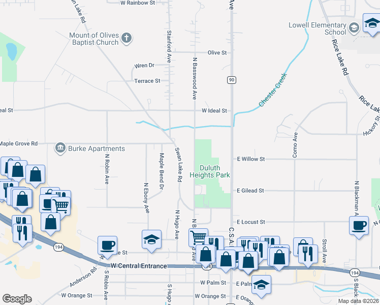 map of restaurants, bars, coffee shops, grocery stores, and more near in Duluth