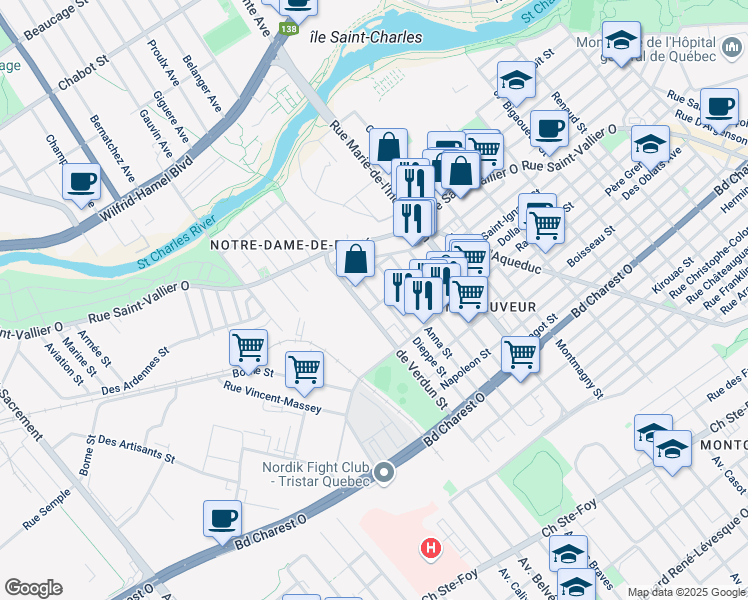 map of restaurants, bars, coffee shops, grocery stores, and more near 236 Rue de Dieppe in Ville de Québec