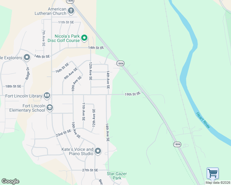 map of restaurants, bars, coffee shops, grocery stores, and more near 1532-1588 19th Street Southeast in Mandan