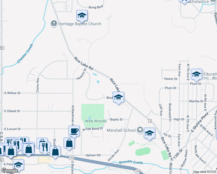 map of restaurants, bars, coffee shops, grocery stores, and more near 901 Boulder Drive in Duluth
