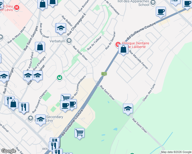 map of restaurants, bars, coffee shops, grocery stores, and more near 920 Rue Saint-Omer in Lévis