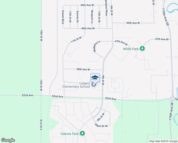 map of restaurants, bars, coffee shops, grocery stores, and more near 49th Terrace West in West Fargo
