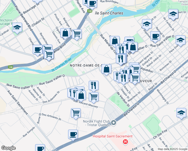 map of restaurants, bars, coffee shops, grocery stores, and more near 135 Rue Oscar Drouin in Ville de Québec