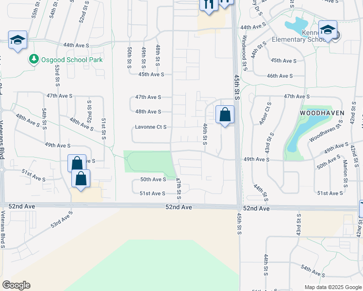 map of restaurants, bars, coffee shops, grocery stores, and more near 4685 49th Avenue South in Fargo
