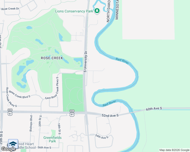 map of restaurants, bars, coffee shops, grocery stores, and more near 4820 12th Street South in Fargo