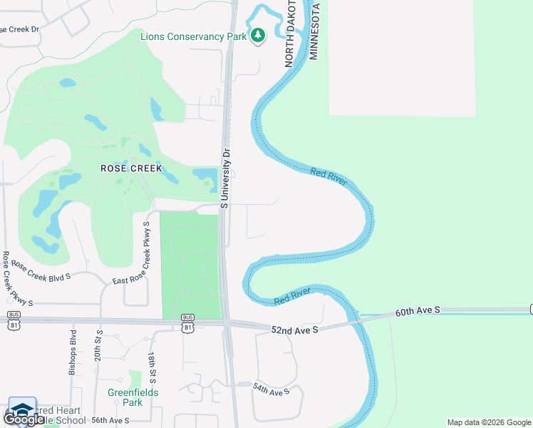 map of restaurants, bars, coffee shops, grocery stores, and more near 4820 12th Street South in Fargo