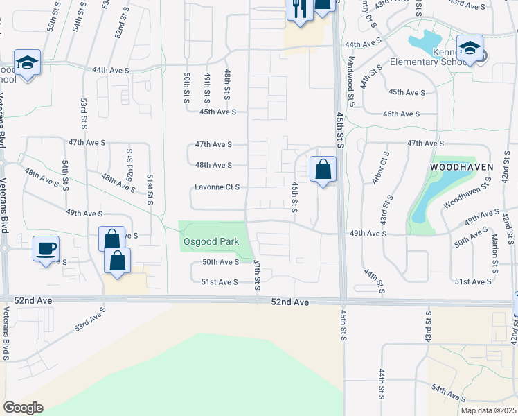 map of restaurants, bars, coffee shops, grocery stores, and more near 4685 49th Avenue South in Fargo
