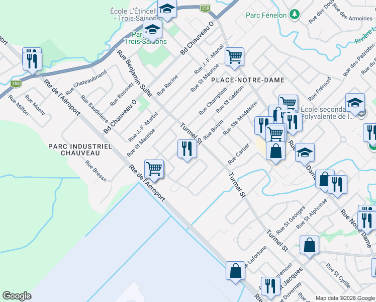 map of restaurants, bars, coffee shops, grocery stores, and more near 1484 Rue Boivin in L'Ancienne-Lorette