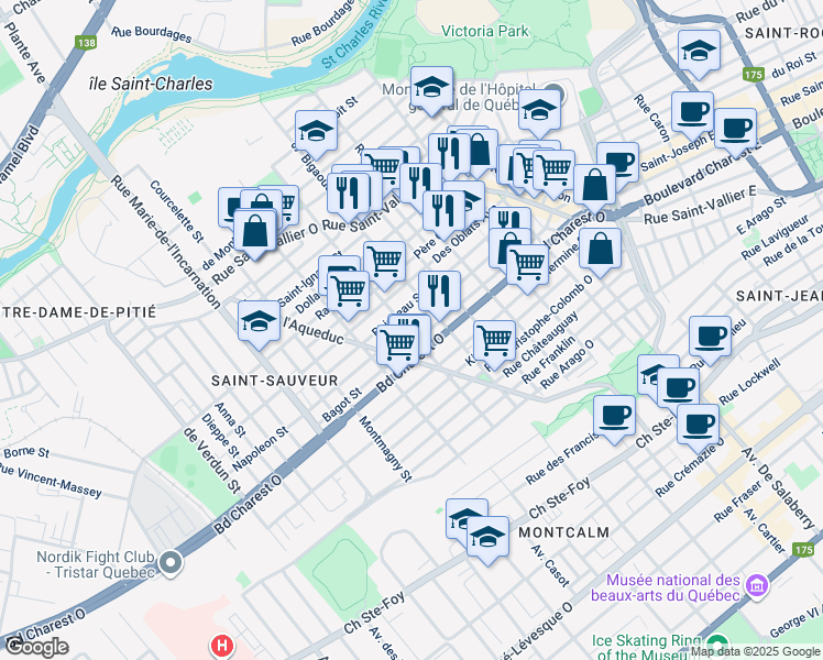 map of restaurants, bars, coffee shops, grocery stores, and more near 430 Rue Saint-Germain in Québec