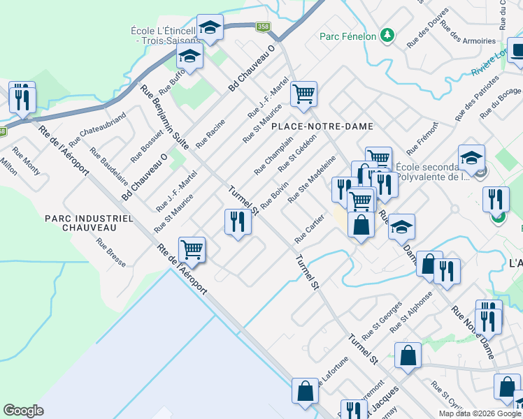 map of restaurants, bars, coffee shops, grocery stores, and more near 1459 Rue Boivin in L'Ancienne-Lorette
