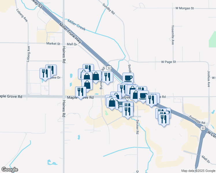 map of restaurants, bars, coffee shops, grocery stores, and more near 1902 Miller Trunk Highway in Duluth