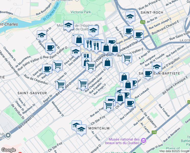 map of restaurants, bars, coffee shops, grocery stores, and more near 518 Rue Victoria in Ville de Québec