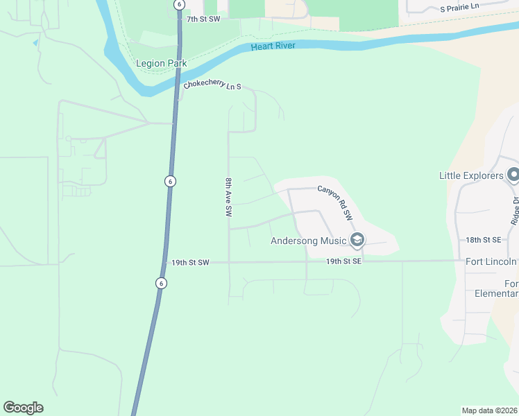 map of restaurants, bars, coffee shops, grocery stores, and more near 1210 8th Avenue Southwest in Mandan
