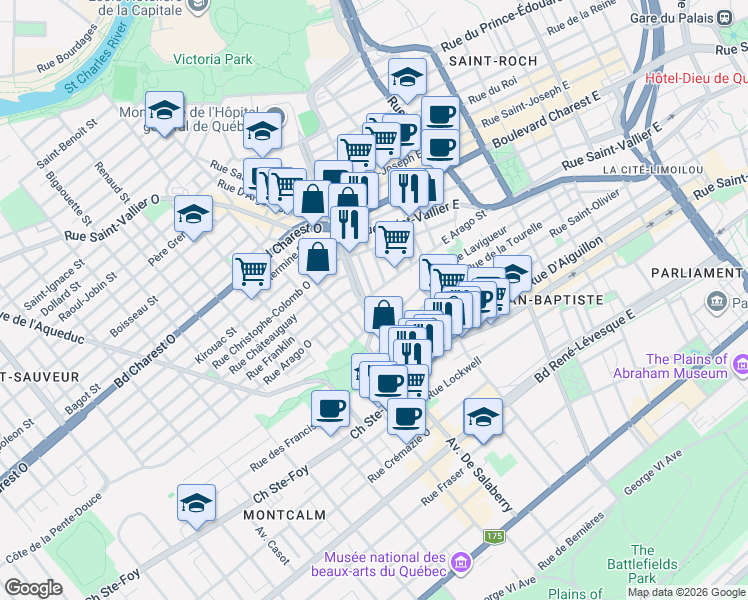 map of restaurants, bars, coffee shops, grocery stores, and more near 610 Rue Jérôme in Québec