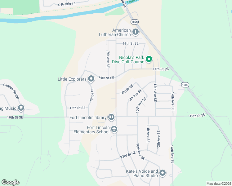 map of restaurants, bars, coffee shops, grocery stores, and more near 1601 8th Avenue Southeast in Mandan