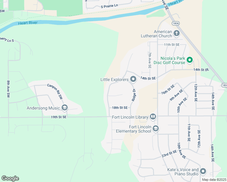 map of restaurants, bars, coffee shops, grocery stores, and more near Fields Court Southeast in Mandan