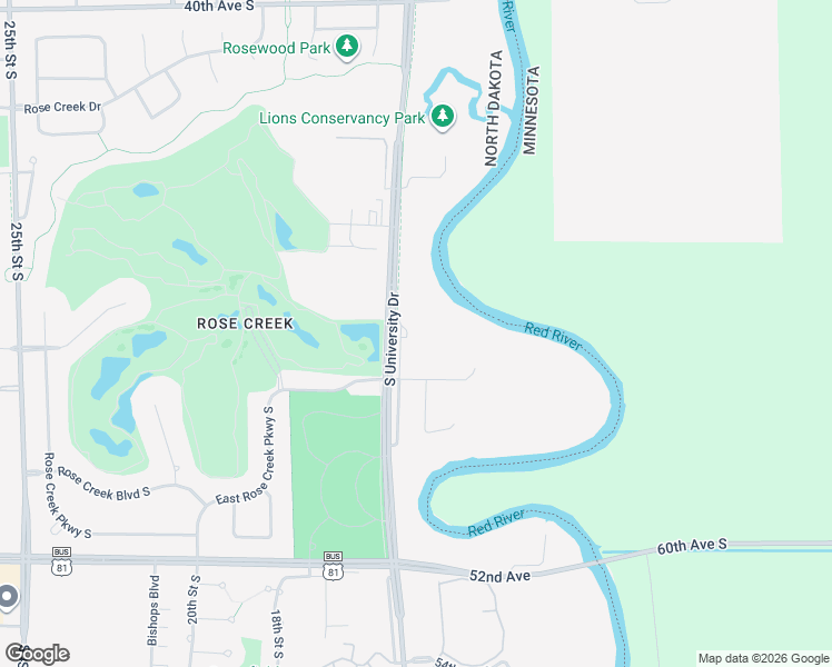 map of restaurants, bars, coffee shops, grocery stores, and more near 4734 South University Drive in Fargo