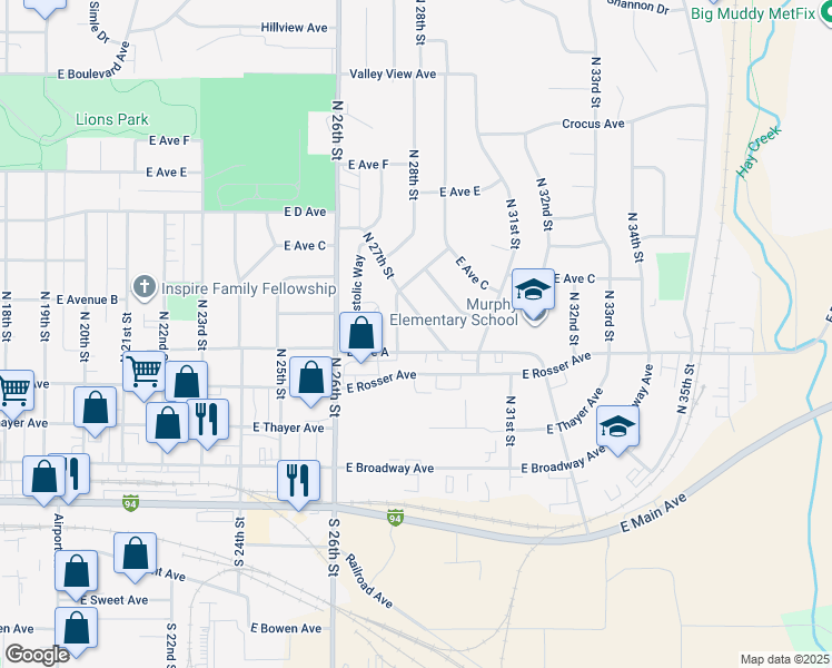 map of restaurants, bars, coffee shops, grocery stores, and more near 516 Gary Avenue in Bismarck