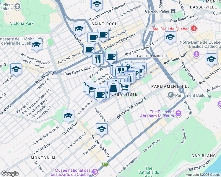 map of restaurants, bars, coffee shops, grocery stores, and more near 403 Rue Richelieu in Québec